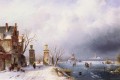 belgische 1818 bis 1907A sonnenbeschienenem Winter Lansca Landschaft Charles Leickert Strom